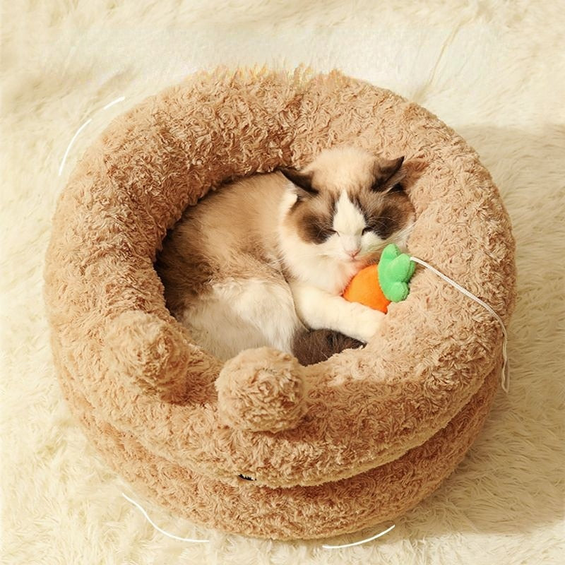 round-plush-pet-beds-for-pet-sleep-nest-sofa - Pawreta