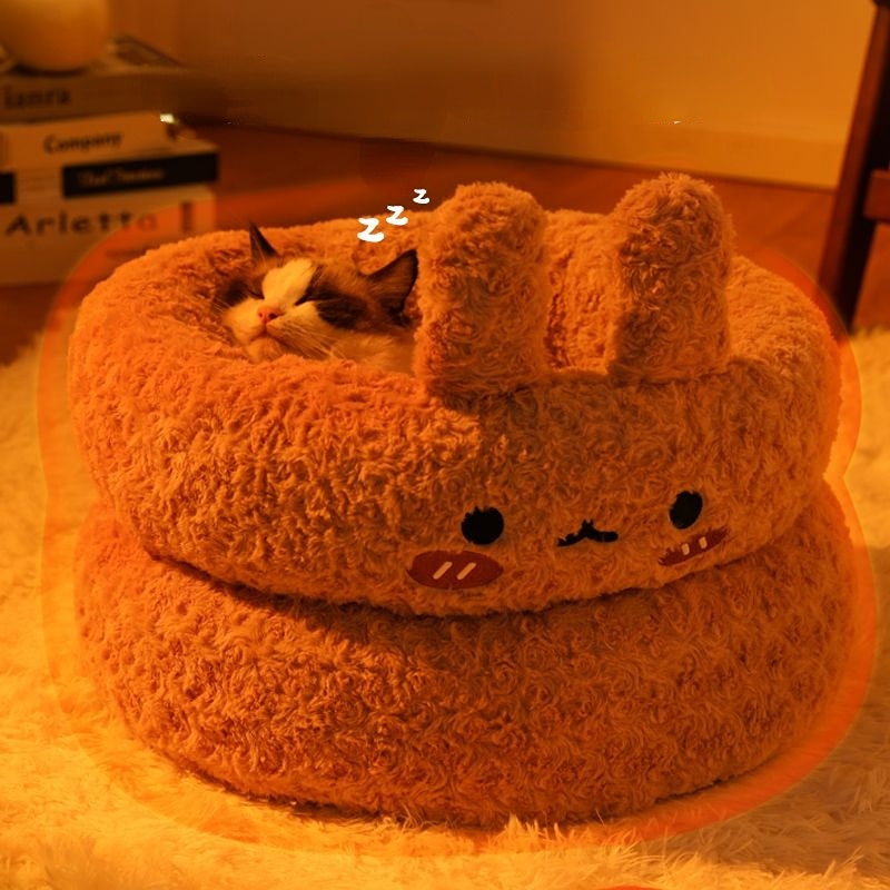 round-plush-pet-beds-for-pet-sleep-nest-sofa - Pawreta