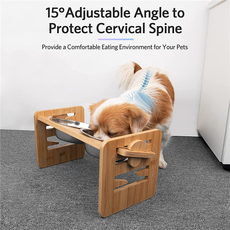 bamboo-dog-bowl-stand-adjustable-raised-food-water-bowls-holder - Pawreta