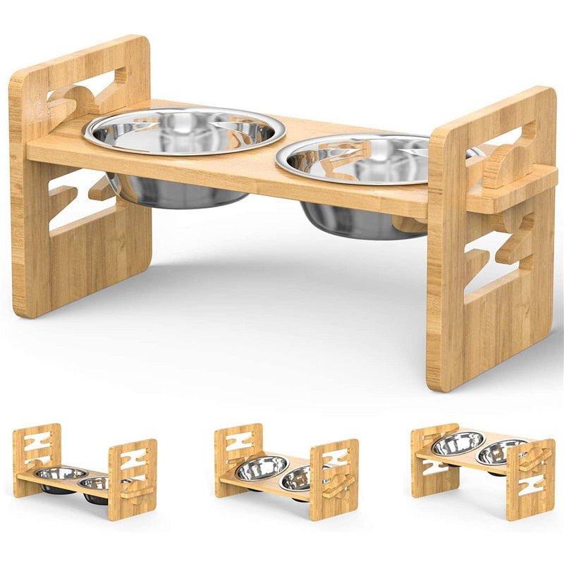 bamboo-dog-bowl-stand-adjustable-raised-food-water-bowls-holder - Pawreta