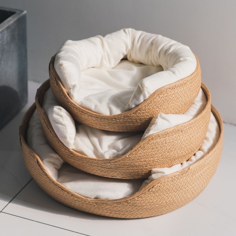 Pet Bed Sofa Handmade Bamboo Weaving Four Season Cozy Nest Baskets - Pawreta