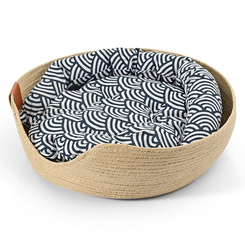 Pet Bed Sofa Handmade Bamboo Weaving Four Season Cozy Nest Baskets - Pawreta