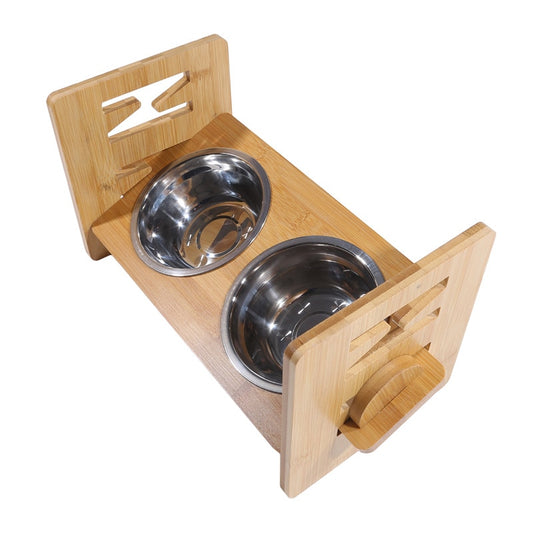 bamboo-dog-bowl-stand-adjustable-raised-food-water-bowls-holder - Pawreta