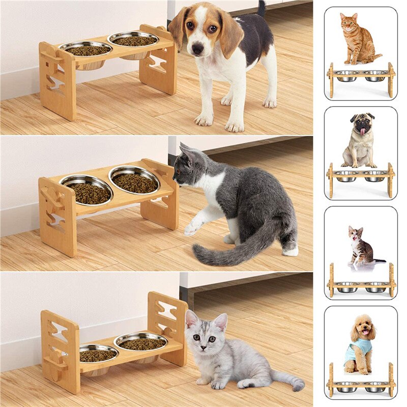 bamboo-dog-bowl-stand-adjustable-raised-food-water-bowls-holder - Pawreta